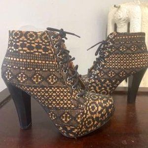 Black and Tan Lace Up Heeled Booties Size 10